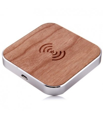 Wooden Portable Qi Standard Wireless Charger Transmitter Charging Pad with USB Cable