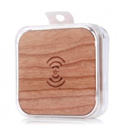 Wooden Portable Qi Standard Wireless Charger Transmitter Charging Pad with USB Cable