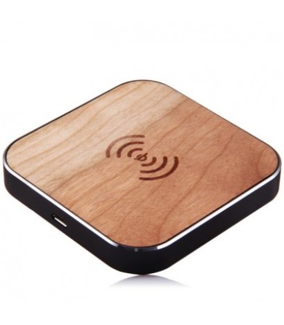 Wooden Portable Qi Standard Wireless Charger Transmitter Charging Pad with USB Cable